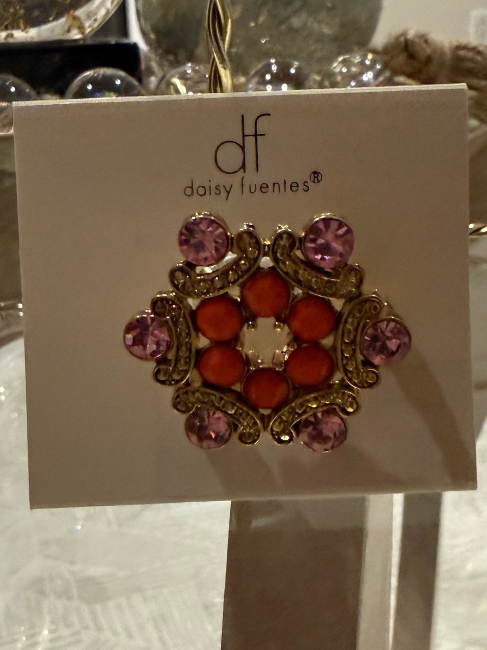 Daisy Fuentes Pink and Coral Floral Cluster Brooch